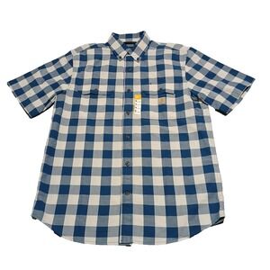Carhartt Shirt‎ Mens Sz Medium Blue White Plaid Loose Fit Midweight Short Sleeve